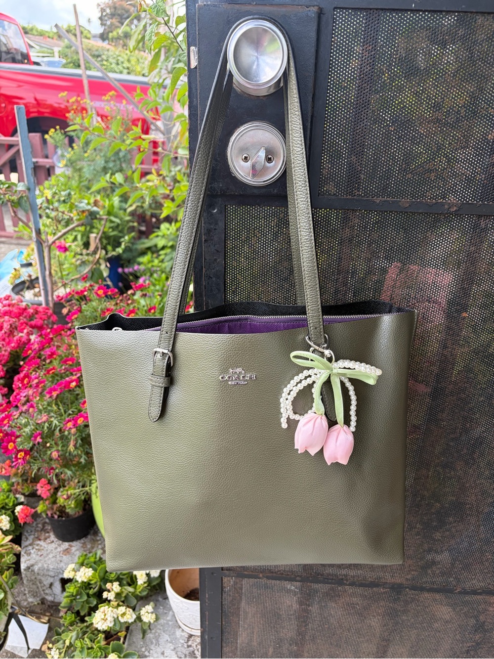 Gorgeous Coach Mollie Tote Olive Green/kelp Black & Purple Style 1671